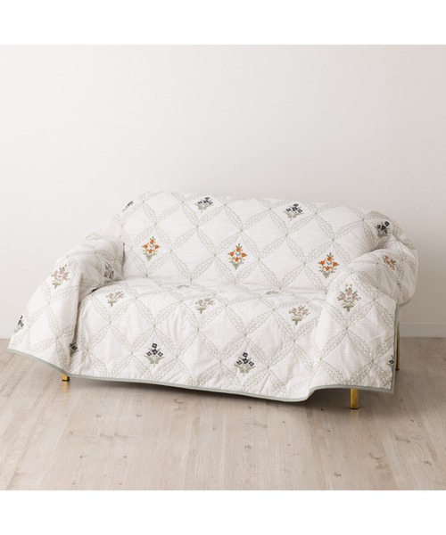 ラグにもなるマルチカバー エンブロイダリー M グリーン 140×200cm