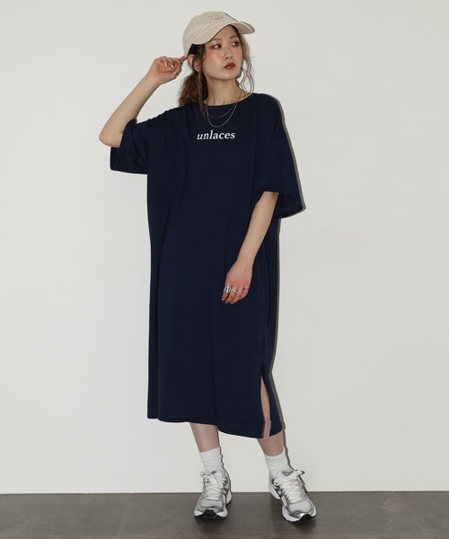 FUNALIVE(ファンアライブ)の「バックロゴオーバーサイズTミニワンピ 半袖(Tシャツ/カットソー・レディース・モカ/ネイビー/ブラック・L)」の21枚目の写真