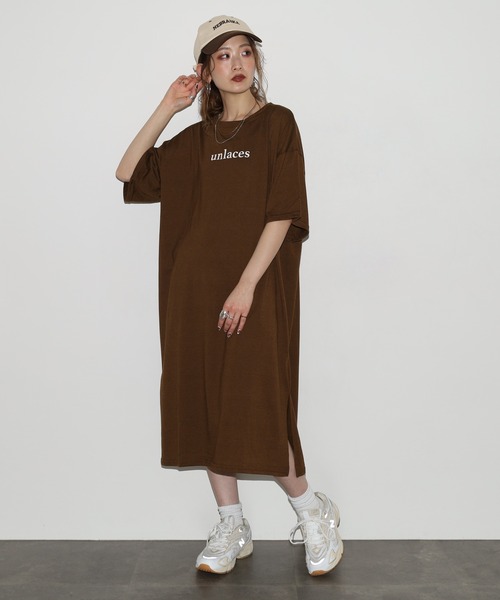 FUNALIVE(ファンアライブ)の「バックロゴオーバーサイズTミニワンピ 半袖(Tシャツ/カットソー・レディース・モカ/ネイビー/ブラック・L)」の7枚目の写真