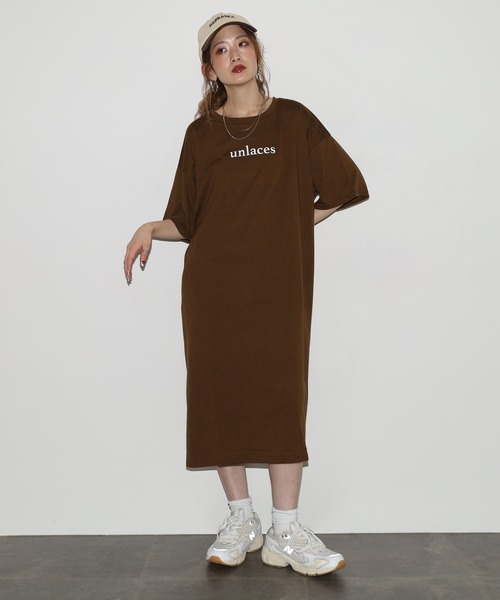 FUNALIVE(ファンアライブ)の「バックロゴオーバーサイズTミニワンピ 半袖(Tシャツ/カットソー・レディース・モカ/ネイビー/ブラック・L)」の6枚目の写真