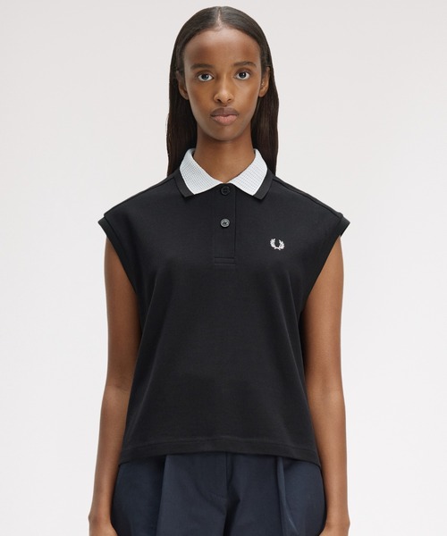 FRED PERRY(フレッドペリー)の「Mesh Collar Polo Shirt/メッシュカラーポロシャツ(ポロシャツ・レディース・ホワイト/ブラック・10)」の9枚目の写真