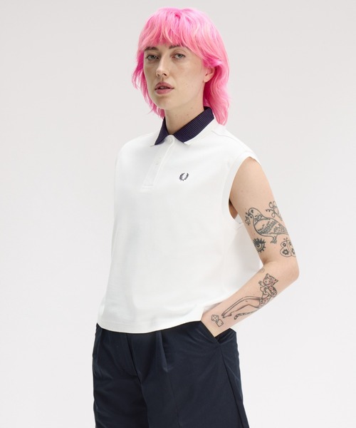 FRED PERRY(フレッドペリー)の「Mesh Collar Polo Shirt/メッシュカラーポロシャツ(ポロシャツ・レディース・ホワイト/ブラック・10)」の14枚目の写真