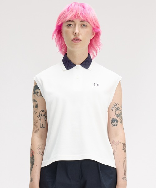 FRED PERRY(フレッドペリー)の「Mesh Collar Polo Shirt/メッシュカラーポロシャツ(ポロシャツ・レディース・ホワイト/ブラック・10)」の3枚目の写真