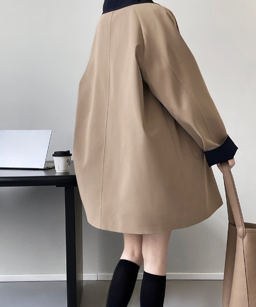 semplice(センプリチェ)の「バイカラー ミドル丈 スプリングコート(その他アウター・レディース・キャメル・F)」の5枚目の写真
