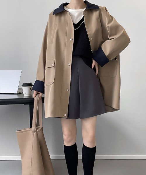 semplice(センプリチェ)の「バイカラー ミドル丈 スプリングコート(その他アウター・レディース・キャメル・F)」の6枚目の写真