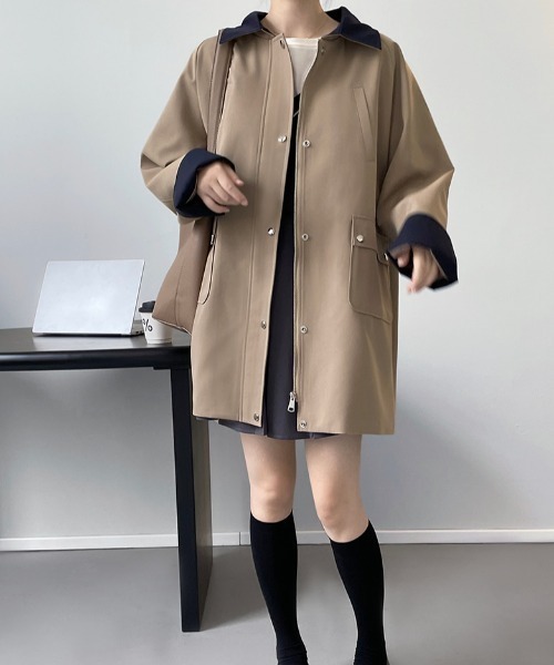 semplice(センプリチェ)の「バイカラー ミドル丈 スプリングコート(その他アウター・レディース・キャメル・F)」の10枚目の写真