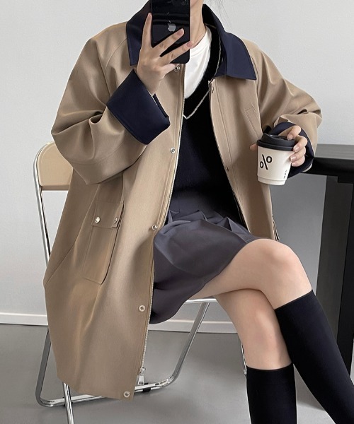 semplice(センプリチェ)の「バイカラー ミドル丈 スプリングコート(その他アウター・レディース・キャメル・F)」の11枚目の写真