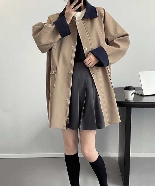 semplice(センプリチェ)の「バイカラー ミドル丈 スプリングコート(その他アウター・レディース・キャメル・F)」の14枚目の写真