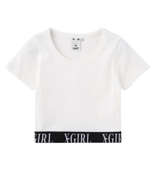 X-girl(エックスガール)の「LOGO JACQUARD HEM S/S TEE(Tシャツ/カットソー・レディース・ブラック/ホワイト/ピンク・S/M)」の2枚目の写真