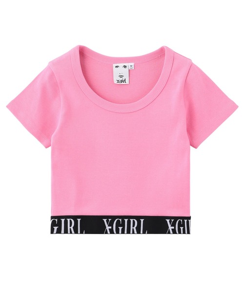 X-girl(エックスガール)の「LOGO JACQUARD HEM S/S TEE(Tシャツ/カットソー・レディース・ブラック/ホワイト/ピンク・S/M)」の3枚目の写真