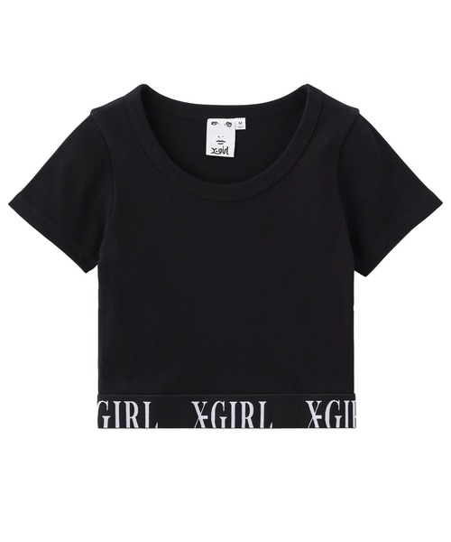 X-girl(エックスガール)の「LOGO JACQUARD HEM S/S TEE(Tシャツ/カットソー・レディース・ブラック/ホワイト/ピンク・S/M)」の10枚目の写真