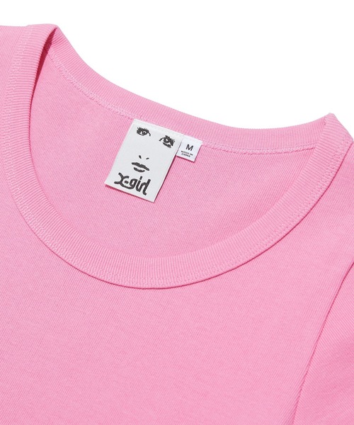 X-girl(エックスガール)の「LOGO JACQUARD HEM S/S TEE(Tシャツ/カットソー・レディース・ブラック/ホワイト/ピンク・S/M)」の12枚目の写真