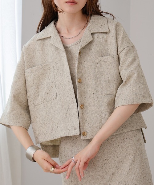 Bab（バブ）の「オープンカラーハーフスリーブシャツ（シャツ/ブラウス・レディース・ブルー/ライトグレー/ベージュ・MEDIUM）」の21枚目の写真