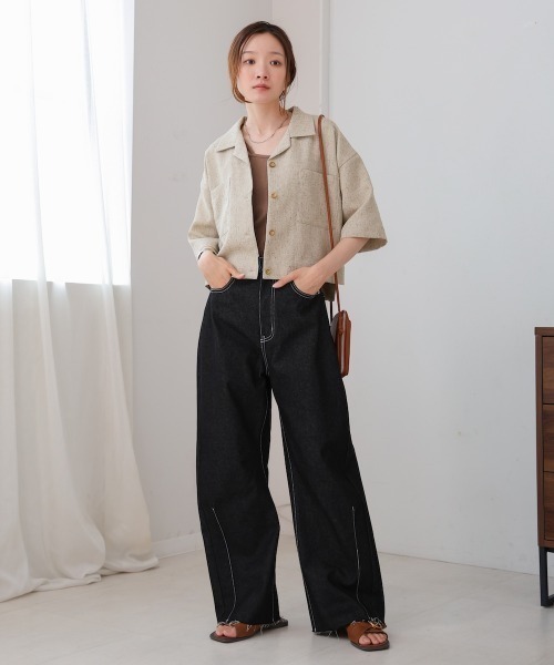 Bab（バブ）の「オープンカラーハーフスリーブシャツ（シャツ/ブラウス・レディース・ブルー/ライトグレー/ベージュ・MEDIUM）」の16枚目の写真