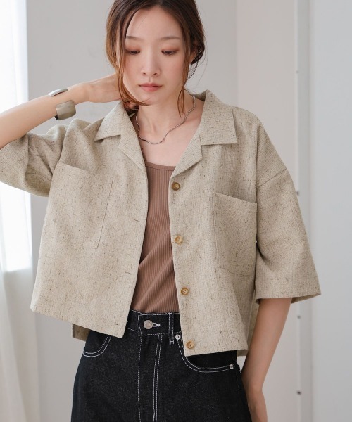 Bab（バブ）の「オープンカラーハーフスリーブシャツ（シャツ/ブラウス・レディース・ブルー/ライトグレー/ベージュ・MEDIUM）」の17枚目の写真