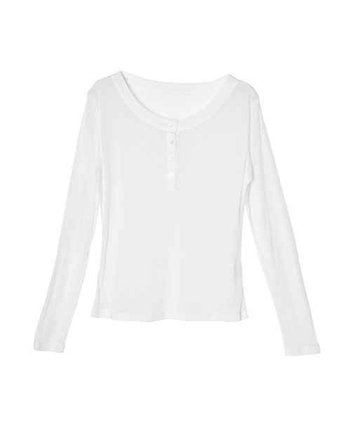 OFROOM(オフルーム)の「Sheer Layered Henley Top|シアーヘンリーネックトップス(Tシャツ/カットソー・レディース・グレー/ホワイト/ピンク/ブルー/ブラック/ネイビー・FREE)」の7枚目の写真