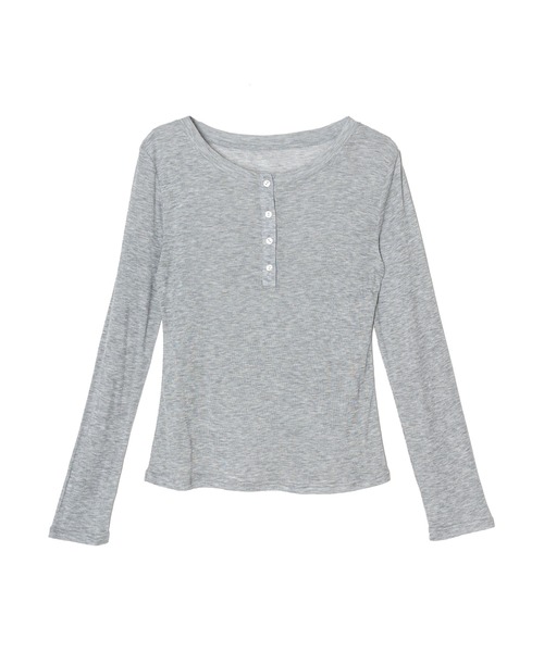 OFROOM(オフルーム)の「Sheer Layered Henley Top|シアーヘンリーネックトップス(Tシャツ/カットソー・レディース・グレー/ホワイト/ピンク/ブルー/ブラック/ネイビー・FREE)」の10枚目の写真