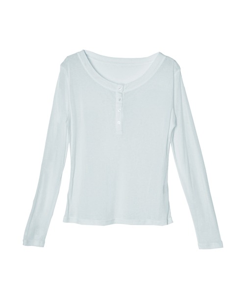 OFROOM(オフルーム)の「Sheer Layered Henley Top|シアーヘンリーネックトップス(Tシャツ/カットソー・レディース・グレー/ホワイト/ピンク/ブルー/ブラック/ネイビー・FREE)」の8枚目の写真