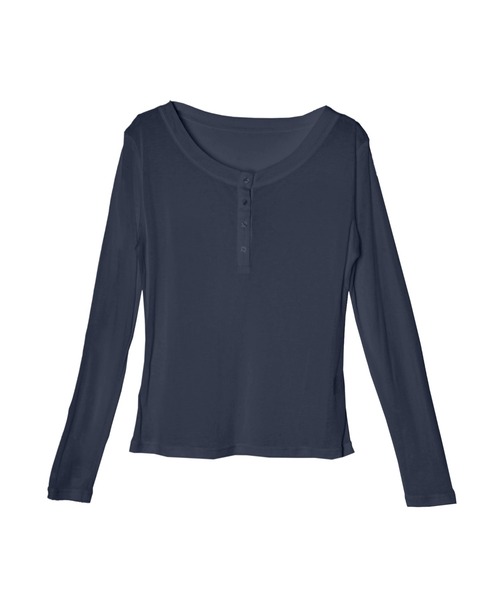 OFROOM(オフルーム)の「Sheer Layered Henley Top|シアーヘンリーネックトップス(Tシャツ/カットソー・レディース・グレー/ホワイト/ピンク/ブルー/ブラック/ネイビー・FREE)」の11枚目の写真