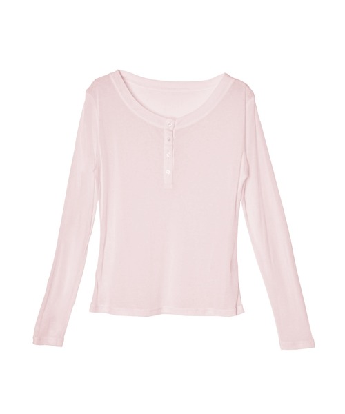 OFROOM(オフルーム)の「Sheer Layered Henley Top|シアーヘンリーネックトップス(Tシャツ/カットソー・レディース・グレー/ホワイト/ピンク/ブルー/ブラック/ネイビー・FREE)」の9枚目の写真