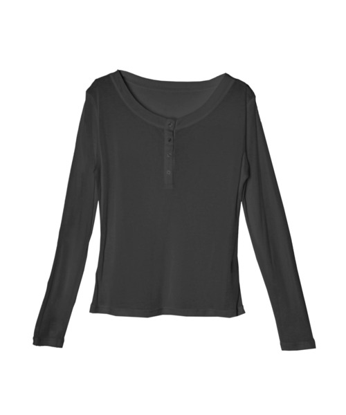 OFROOM(オフルーム)の「Sheer Layered Henley Top|シアーヘンリーネックトップス(Tシャツ/カットソー・レディース・グレー/ホワイト/ピンク/ブルー/ブラック/ネイビー・FREE)」の12枚目の写真