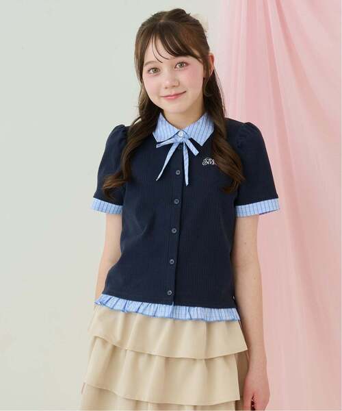 mezzo piano Junior(メゾピアノジュニア)の「ドッキングレイヤードTシャツ(Tシャツ/カットソー・キッズ・グレー/ネイビー・L:160cm/M:150cm/S:140cm)」の2枚目の写真