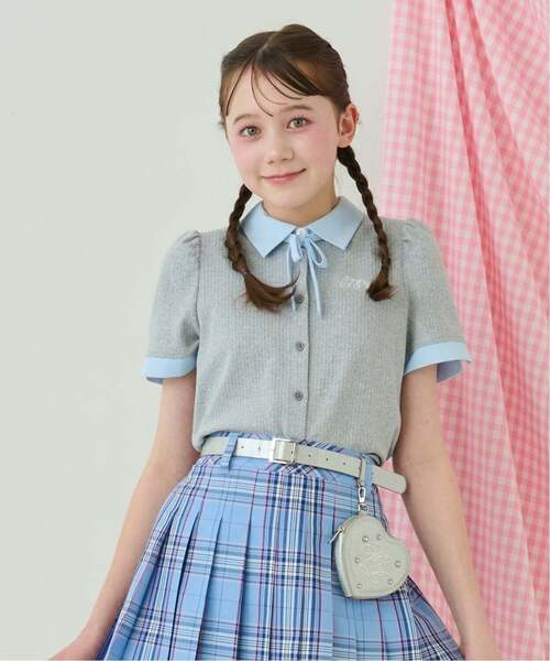 mezzo piano Junior(メゾピアノジュニア)の「ドッキングレイヤードTシャツ(Tシャツ/カットソー・キッズ・グレー/ネイビー・L:160cm/M:150cm/S:140cm)」の1枚目の写真