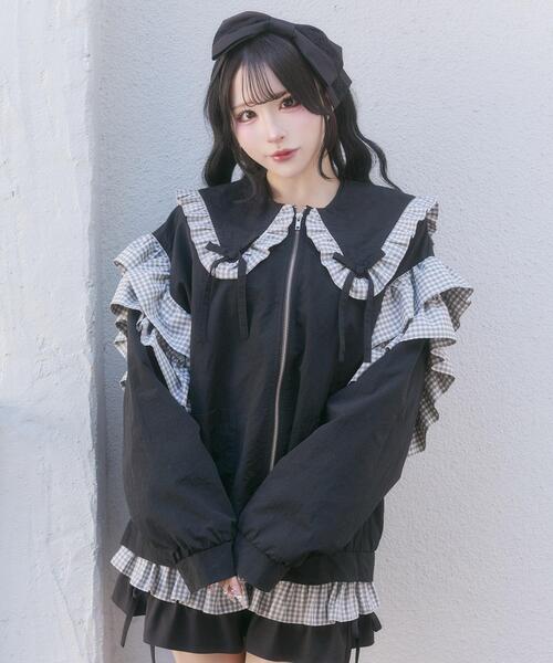 Whinny(ホワイニー)の「Whinny/《セットアップ可能♪》さくらもちアウター(ブルゾン・レディース・ホワイト/ブラック/サックスブルー・FREE)」の2枚目の写真