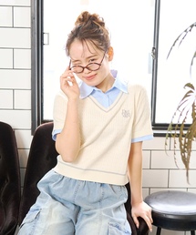 LOVETOXIC | 【洗える】フェイクレイヤード半袖ニットシャツ(ベスト)