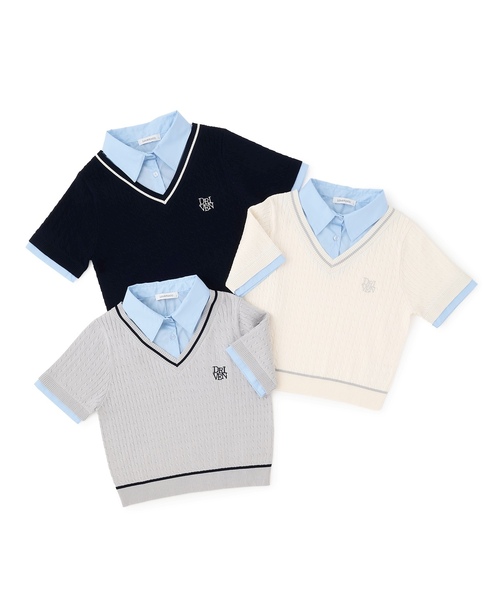 LOVETOXIC（ラブトキシック）の「【洗える】フェイクレイヤード半袖ニットシャツ（ベスト・キッズ・アイボリー/ネイビー/グレー・M:150cm/L:160cm/130cm/S:140cm）」の11枚目の写真