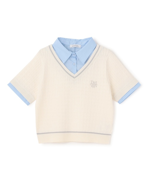 LOVETOXIC（ラブトキシック）の「【洗える】フェイクレイヤード半袖ニットシャツ（ベスト・キッズ・アイボリー/ネイビー/グレー・M:150cm/L:160cm/130cm/S:140cm）」の12枚目の写真