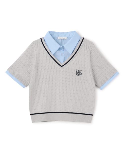 LOVETOXIC（ラブトキシック）の「【洗える】フェイクレイヤード半袖ニットシャツ（ベスト・キッズ・アイボリー/ネイビー/グレー・M:150cm/L:160cm/130cm/S:140cm）」の13枚目の写真