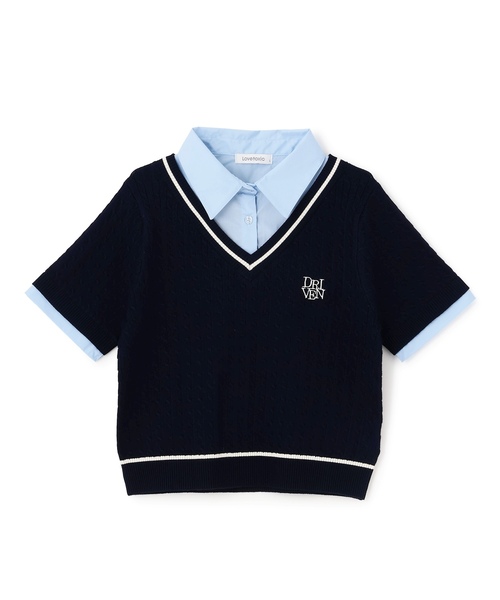 LOVETOXIC（ラブトキシック）の「【洗える】フェイクレイヤード半袖ニットシャツ（ベスト・キッズ・アイボリー/ネイビー/グレー・M:150cm/L:160cm/130cm/S:140cm）」の14枚目の写真