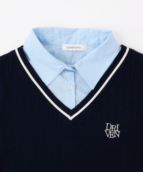 LOVETOXIC（ラブトキシック）の「【洗える】フェイクレイヤード半袖ニットシャツ（ベスト・キッズ・アイボリー/ネイビー/グレー・M:150cm/L:160cm/130cm/S:140cm）」の16枚目の写真