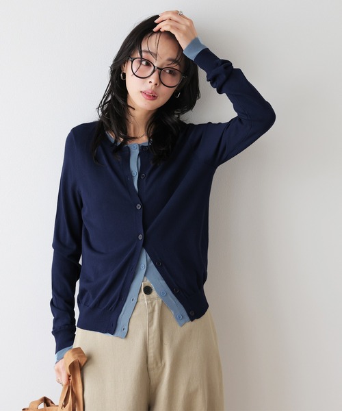 AMELY(エミリー)の「配色レイヤード風カーディガン(カーディガン/ボレロ・レディース・ブラック/ピンク/ネイビー/グレー・フリー)」の13枚目の写真