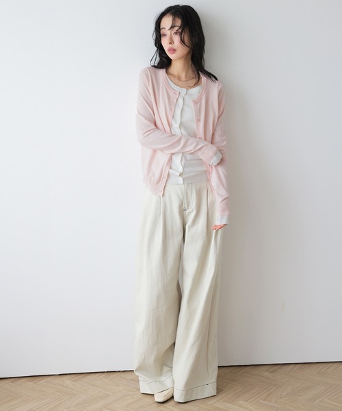 AMELY(エミリー)の「配色レイヤード風カーディガン(カーディガン/ボレロ・レディース・ブラック/ピンク/ネイビー/グレー・フリー)」の14枚目の写真