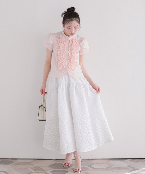 Fit more(フィットモア)の「フラワージャガードフレアスカート(スカート・レディース・ホワイト/ピンク/ブルー・SHORT/LONG)」の5枚目の写真