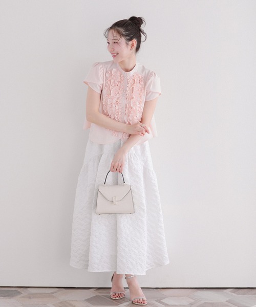 Fit more(フィットモア)の「フラワージャガードフレアスカート(スカート・レディース・ホワイト/ピンク/ブルー・SHORT/LONG)」の6枚目の写真