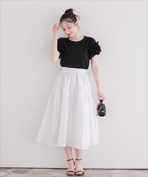 Fit more(フィットモア)の「フラワージャガードフレアスカート(スカート・レディース・ホワイト/ピンク/ブルー・SHORT/LONG)」の9枚目の写真