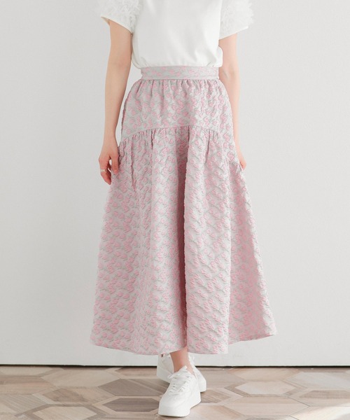 Fit more(フィットモア)の「フラワージャガードフレアスカート(スカート・レディース・ホワイト/ピンク/ブルー・SHORT/LONG)」の10枚目の写真