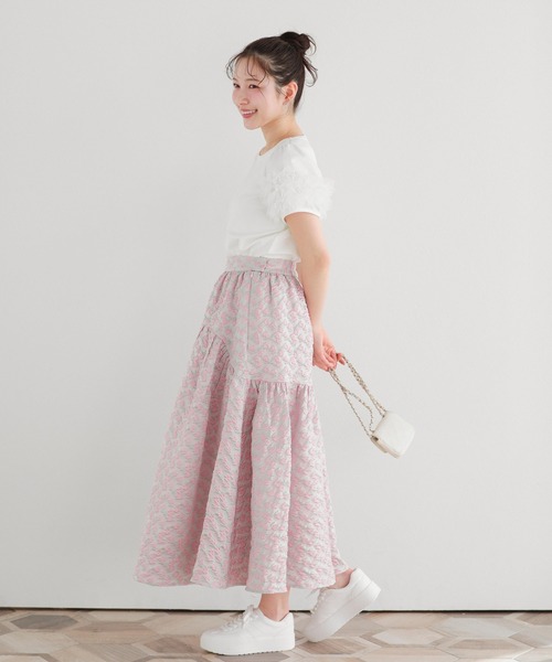 Fit more(フィットモア)の「フラワージャガードフレアスカート(スカート・レディース・ホワイト/ピンク/ブルー・SHORT/LONG)」の11枚目の写真