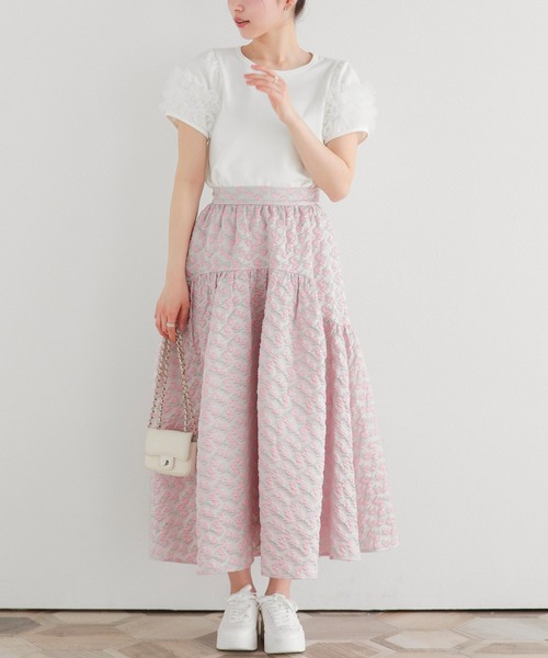 Fit more(フィットモア)の「フラワージャガードフレアスカート(スカート・レディース・ホワイト/ピンク/ブルー・SHORT/LONG)」の12枚目の写真