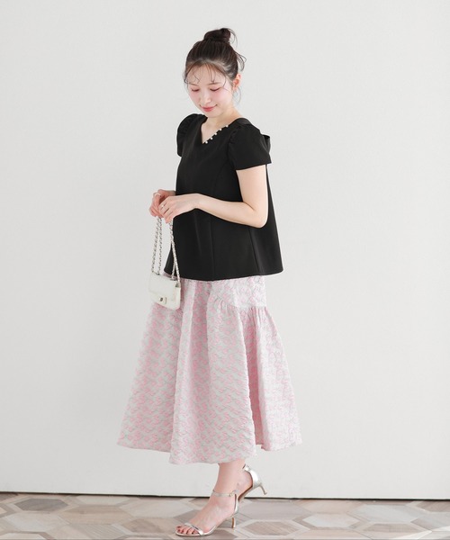 Fit more(フィットモア)の「フラワージャガードフレアスカート(スカート・レディース・ホワイト/ピンク/ブルー・SHORT/LONG)」の14枚目の写真