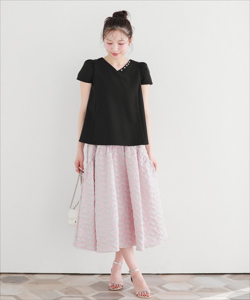 Fit more(フィットモア)の「フラワージャガードフレアスカート(スカート・レディース・ホワイト/ピンク/ブルー・SHORT/LONG)」の15枚目の写真