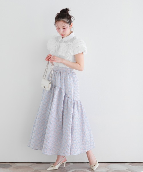 Fit more(フィットモア)の「フラワージャガードフレアスカート(スカート・レディース・ホワイト/ピンク/ブルー・SHORT/LONG)」の17枚目の写真