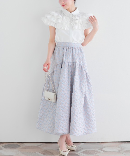 Fit more(フィットモア)の「フラワージャガードフレアスカート(スカート・レディース・ホワイト/ピンク/ブルー・SHORT/LONG)」の18枚目の写真