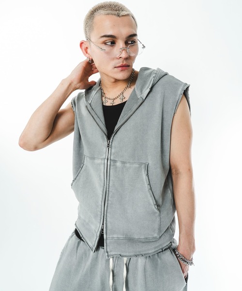 SHORT ROUND(ショートラウンド)の「SHORT ROUND/【26年春夏新作】ブリーチダメージノースリーブZIPパーカー(パーカー・メンズ・グレー/ブラック系その他・MEDIUM/LARGE)」の20枚目の写真