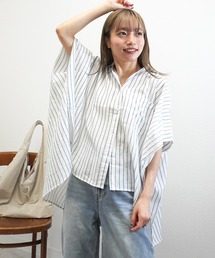 【体型カバーも◎】ストライプオーバーサイズシャツ