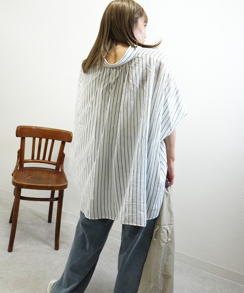 gossara（ゴサラ）の「【体型カバーも◎】ストライプオーバーサイズシャツ（シャツ/ブラウス・レディース・イエロー/オフホワイト/グレイッシュベージュ・FREE）」の9枚目の写真