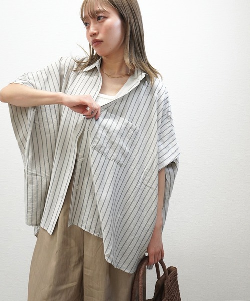 gossara（ゴサラ）の「【体型カバーも◎】ストライプオーバーサイズシャツ（シャツ/ブラウス・レディース・イエロー/オフホワイト/グレイッシュベージュ・FREE）」の12枚目の写真